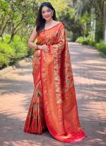 Kanchipattu Silk Orange Festival Wear Weaving Saree